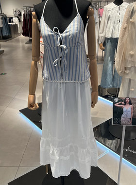 UR国内2025春季女装钟楚曦同款撞色条纹挂脖吊带UYL250029