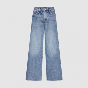 UWH850097 休闲水洗毛边棉质阔腿牛仔长裤 UR国内2025秋季 女装