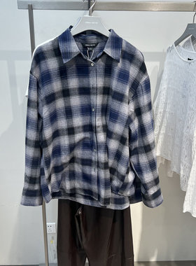 UR国内2025秋季女装休闲日常撞色格纹翻领开襟衬衫UWH250175