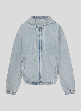 UR国内2025冬季男装休闲做旧水洗连帽系带牛仔外套UUY850027