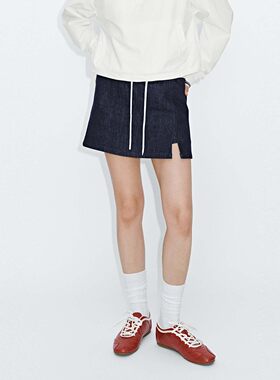 UR国内2026夏季女装都市撞色拼接腰头抽绳牛仔短裤UYU860057