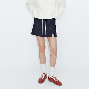 UR国内2026夏季女装都市撞色拼接腰头抽绳牛仔短裤UYU860057