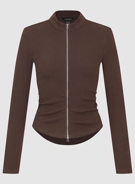 UR国内2025冬季女装休闲气质立领拉链褶皱修身外套UWM150134