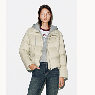 UR国内2025冬季女休闲撞色假两件连帽抽绳羽绒外套UYY150082