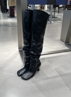 UR国内2025秋季女士时尚百搭潮流时髦堆褶过膝靴UAWS50104