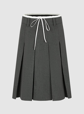 UR国内2025冬季女装休闲学院撞色腰头抽绳百褶半裙UYY560003