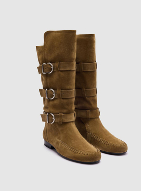 UR国内2025冬季女士时髦琥珀流光风百搭真皮长靴子UAYS50111