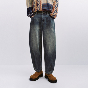 UR国内2025冬季男装复古休闲风水洗猫须牛仔长裤UML850115
