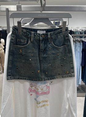 UR国内2025秋季女装潮流复古铆钉超短款牛仔半裙UYV850141