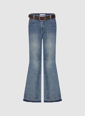 UR国内2025冬季女装休闲水洗毛边腰带喇叭牛仔长裤UYL860004