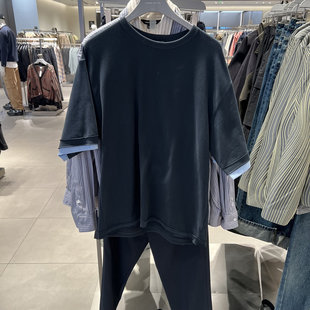 UR国内2025春季男装设计感解构假两件拼接短袖T恤UMF450027