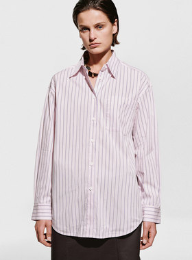 UR国内2025冬季女装都市简约撞色细条纹开襟衬衫UWU250031