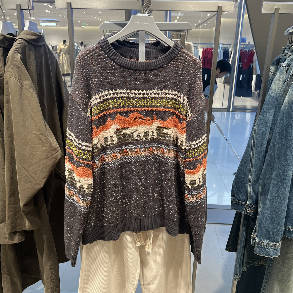 UR国内代购2025秋季男装复古撞色