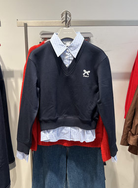 UR国内2025冬季女装都市学院风拼接假两件格纹卫衣UYU460006