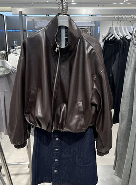 UR国内2025冬季女装流光风皮质立领短款超宽松外套UWU150018