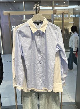 UR国内2025春季女装时尚撞色拼接双层翻领开襟衬衫UWG250026