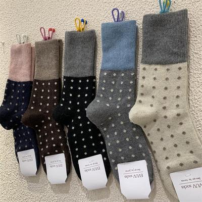 秋冬波点棉质韩系撞色女袜子
