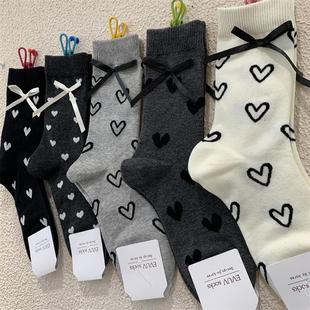 新款 韩系东大门2025春季 女袜子甜美立体系带蝴蝶结爱心中筒堆堆袜