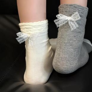 2024秋季新款韩东大门网红立体蕾丝蝴蝶结女袜褶皱泡泡边中筒袜子