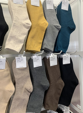 韩国女袜ETNA东大门袜子新款简约纯色百搭中筒袜网红女士堆堆袜潮