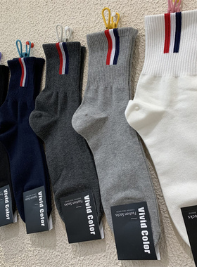 vivid color秋季新款男士袜子韩国东大门彩色竖条束腰运费中筒袜