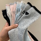 网红款 爱心字母中筒袜 加厚保暖刺绣AB款 点子纱羊毛女袜子冬季 新款