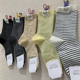 布标小狗网红女袜子韩版可爱少女基础条纹纯色2025春季新款中筒袜