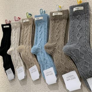 Egg标签加厚羊毛女袜子韩版 新中筒堆堆袜 立体浮雕保暖菱形格冬季
