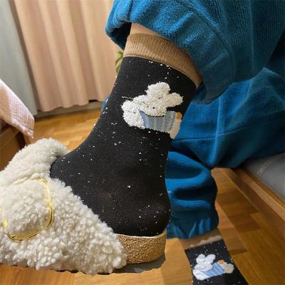秋天可爱ins日系植绒袜子纯棉