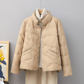 反季 秋冬轻便外套 立领轻薄白鸭绒时尚 祥云羽绒服女短款 2025年新款