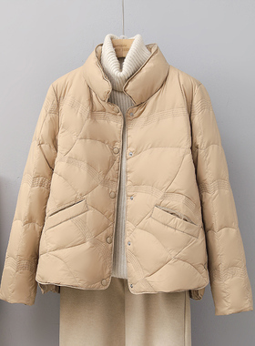 反季祥云羽绒服女短款2025年新款立领轻薄白鸭绒时尚秋冬轻便外套