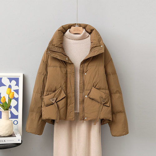 休闲聚酯纤维62cm左右立领羽绒服