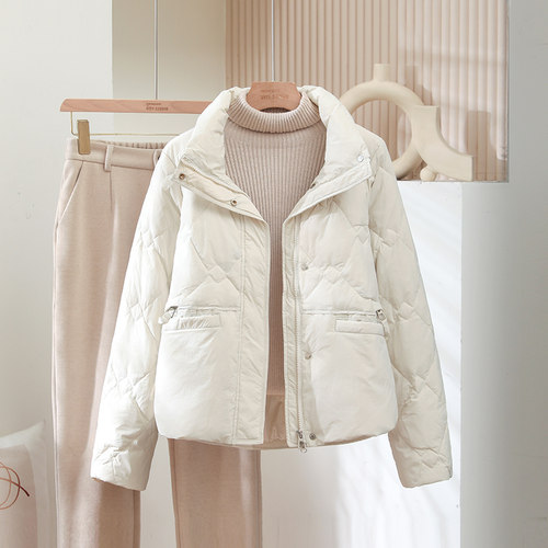 休闲聚酯纤维62cm立领轻薄款羽绒