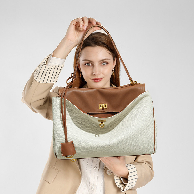 【原版皮】帆布斜挎大包小众腋下包牛皮通勤高级感大容量女托特包