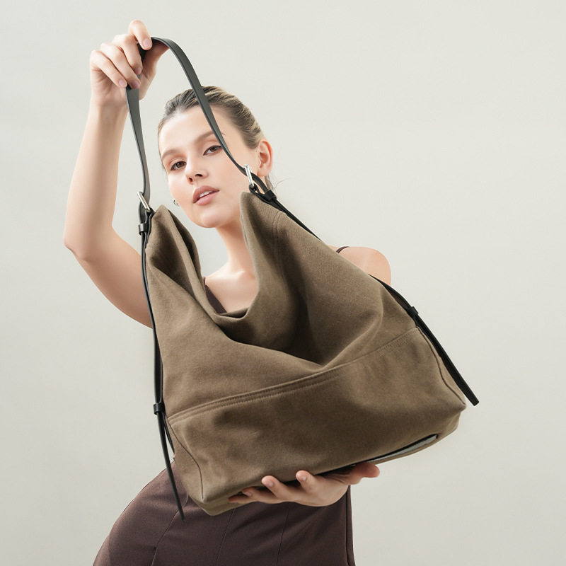 牛皮腋下通勤高级感托特包批发文艺小众单肩手提大容量帆布包