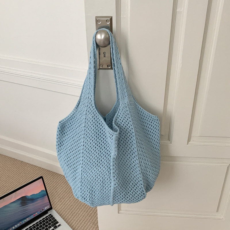 韩国复古ins单肩编织包新款度假休闲沙滩包钩针编织包手提托特包