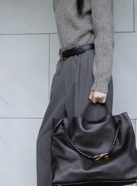 秋冬Andiamo蝴蝶结全牛皮经典款编织通勤大容量托特手提包男女款