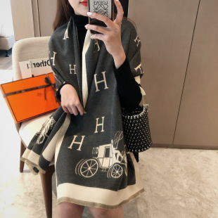 高端仿羊绒围巾女冬天韩版百搭气质双面加厚长款披肩围脖两用披风