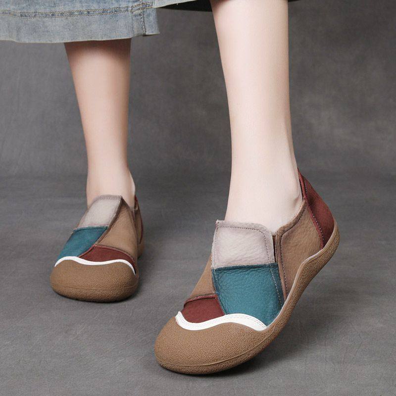 轻便牛巴戈拼色女鞋头层吉树秋款单鞋软底复古懒人平底鞋时尚真皮,女鞋,帆布鞋,淘宝优惠券,粉丝福利购,淘宝优惠卷