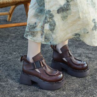 2026春季新款英伦风复古厚底短靴女春秋坡跟增高罗马靴小个子女鞋