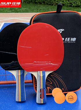 狂神乒乓球拍双拍初学者两只装兵乓球拍成品拍ppq专业级长短柄拍