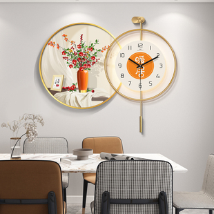 餐厅饭厅挂钟装 饰画壁灯餐桌挂画钟表客厅现代简约沙发背景墙壁画