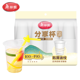 美丽雅一次性杯子pp食品级塑料家用口杯加宽饮水杯办公室透明杯
