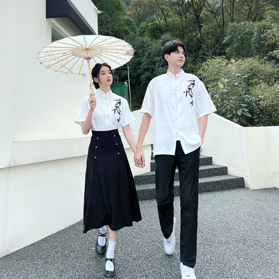 初中生班服夏季短袖套装小学生学院风高中生校服古风墨竹毕业照