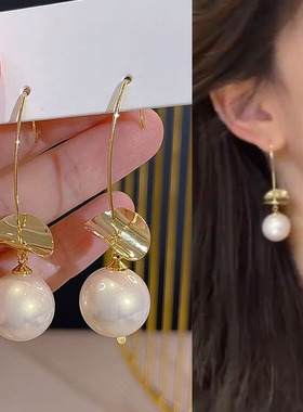 金色亮片珍珠吊坠耳钩简约法式复