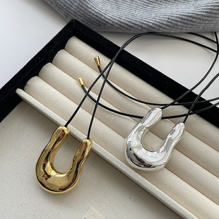 跨境马蹄扣不规则吊坠项链欧美金属冷淡风毛衣链小众高级感饰品女