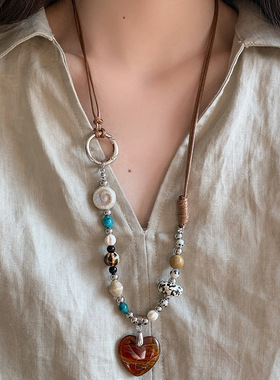 美拉德风陶瓷爱心吊坠项链时尚复