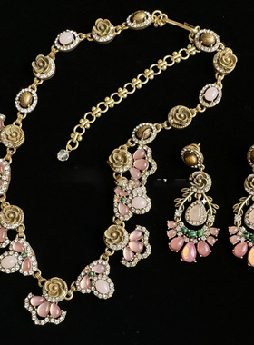 中古风树脂花朵吊坠项链轻奢高级