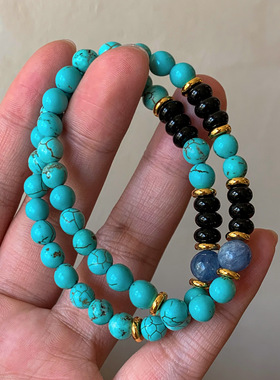 蓝晶绿石黑玛瑙串珠手链简约轻奢