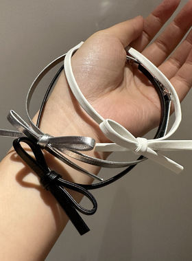 韩系简约皮革蝴蝶结项链时尚气质